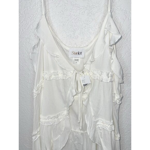 Starlet Ruffle Y2K Babydoll Tunic Top Women’s Cream White XL NEW Rayon D1 - Picture 4 of 7